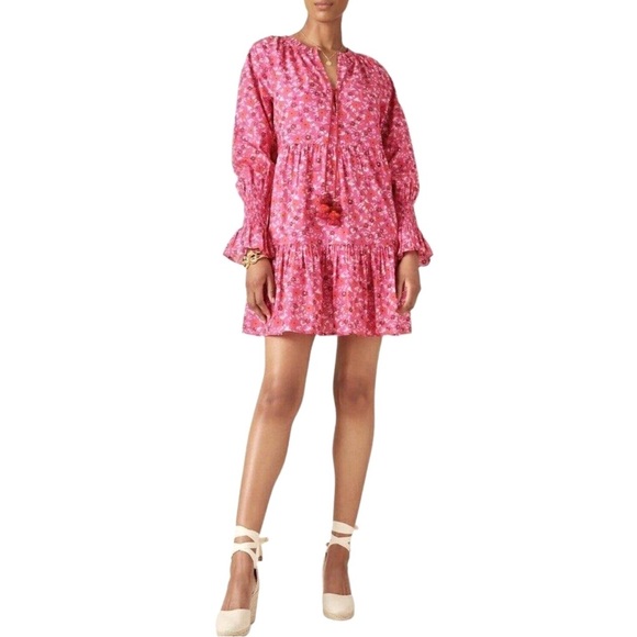 Figue Dresses & Skirts - FIGUE Bella French Pink Floral Print Tiered Cotton Mini Baby Doll Dress